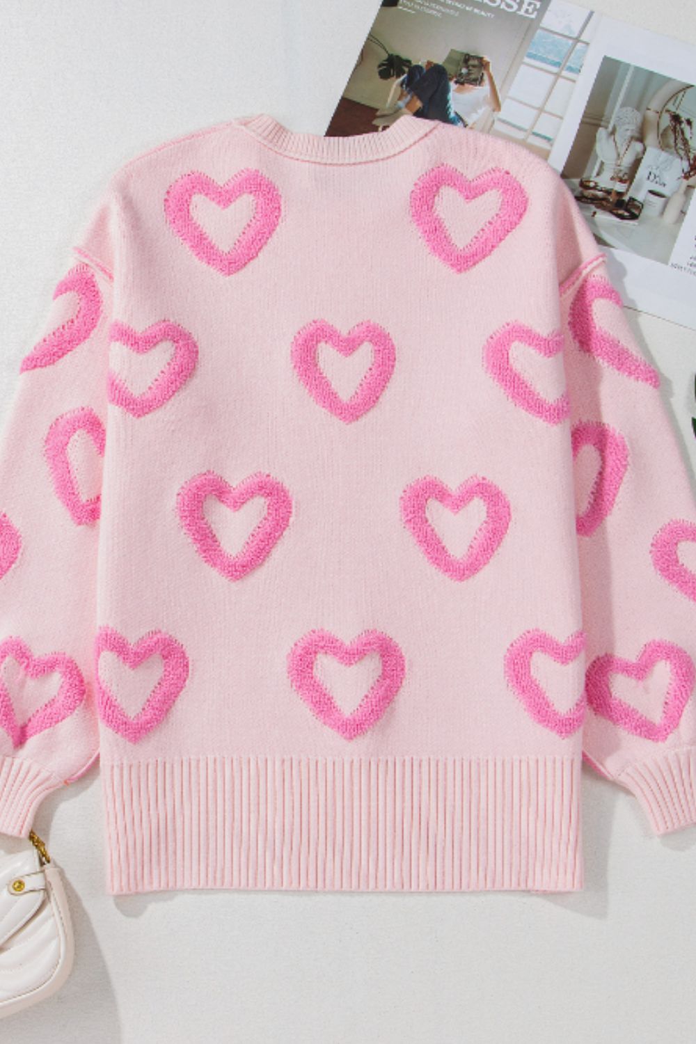 WestCloset High-Low Heart Round Neck Long Sleeve Sweater