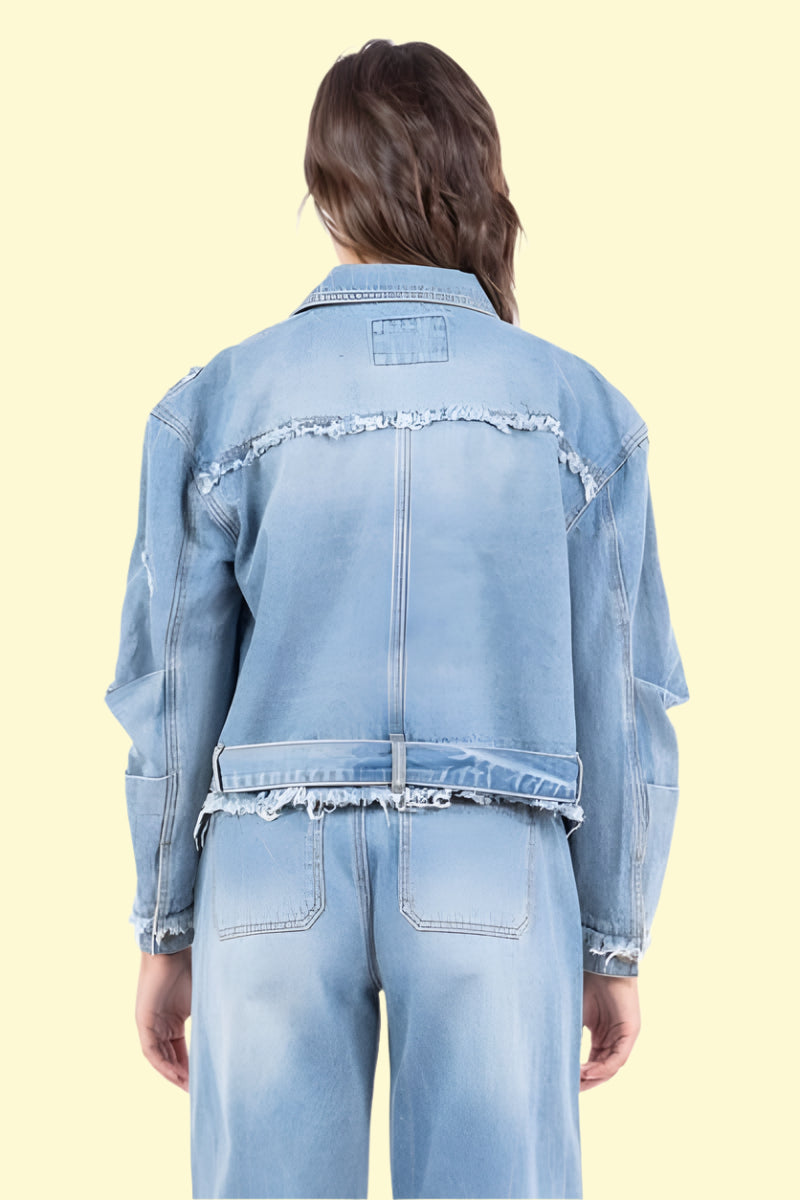WestCloset distressed cropped denim jacket
