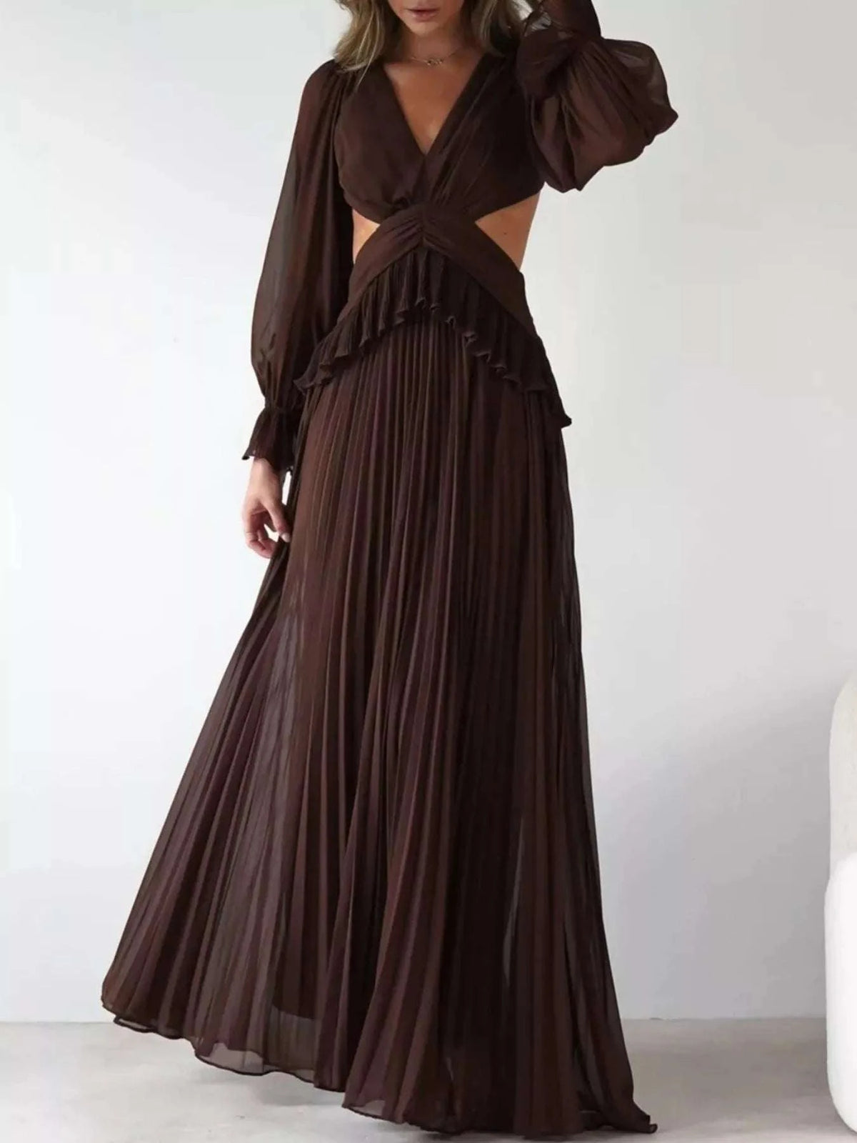 Backless Pleated Long Sleeve Maxi Dress WESTCLOSET