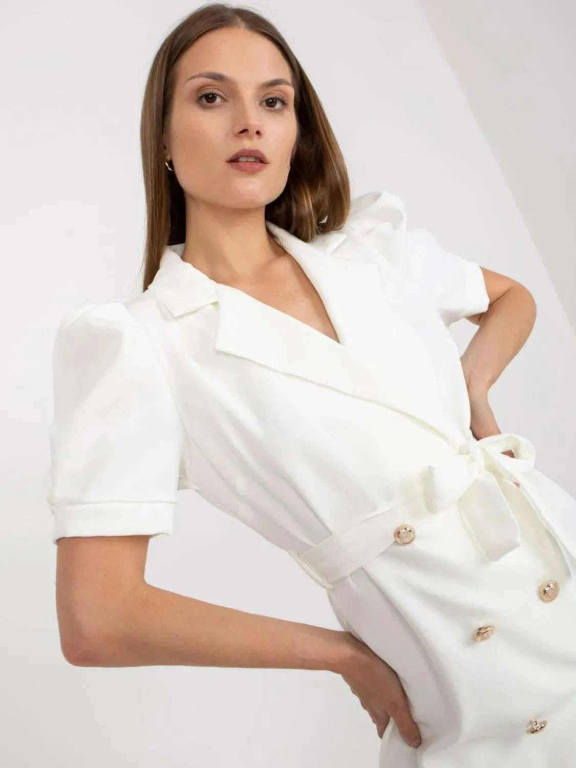 white short sleeve blazer dress White Blazer Mini Dress by Miss Circle