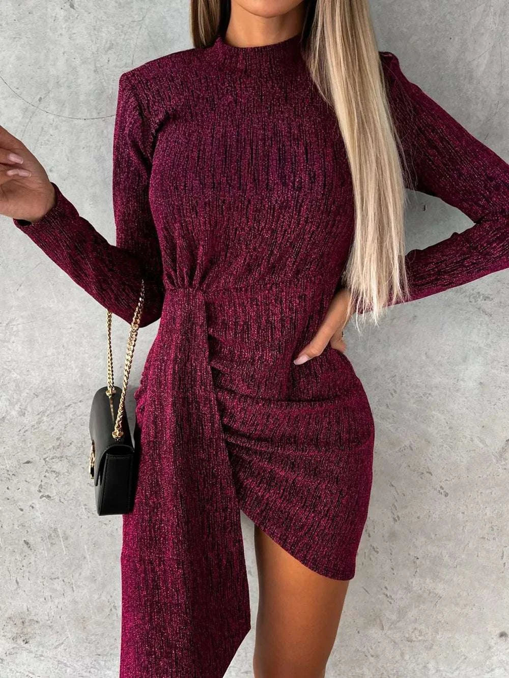 Heathered Mock Neck Long Sleeve Mini Dress WESTCLOSET