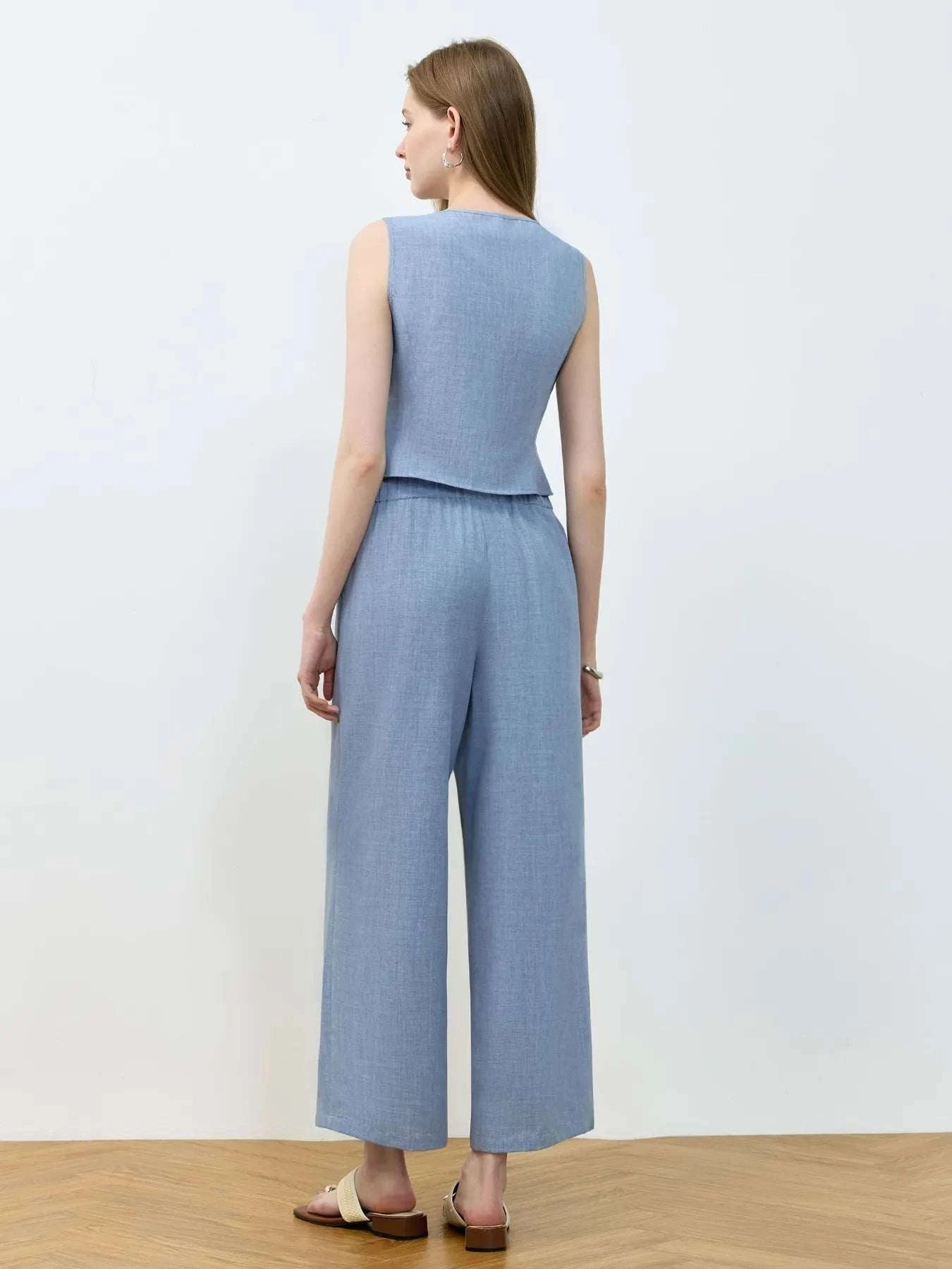 Tie Front Vest and Wide Leg Pants Set WESTCLOSET