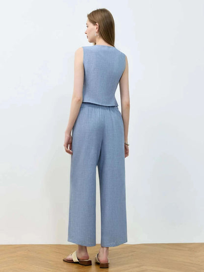 Tie Front Vest and Wide Leg Pants Set WESTCLOSET