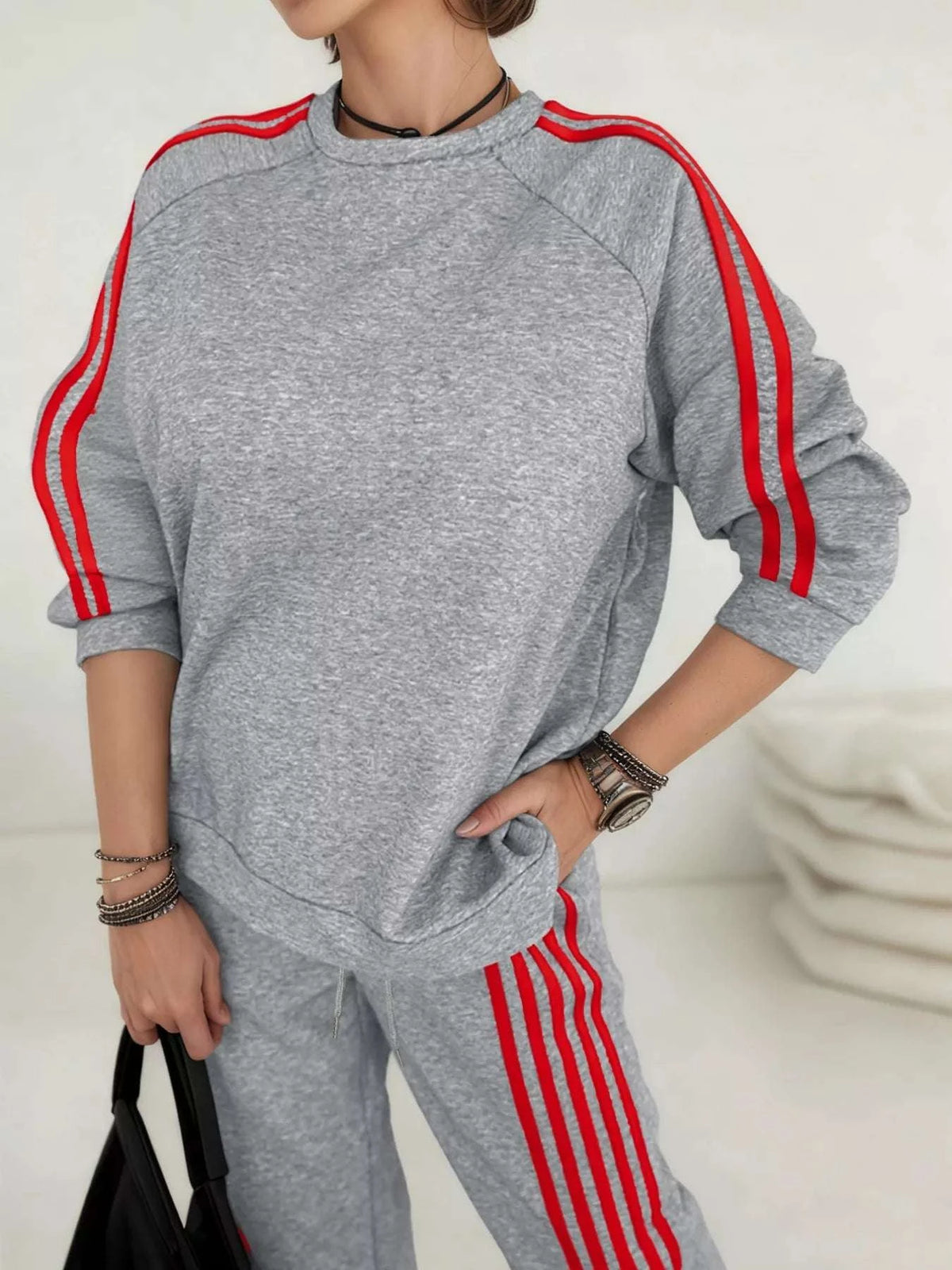 Casual Striped Sweatshirt and Pants Set WESTCLOSET
