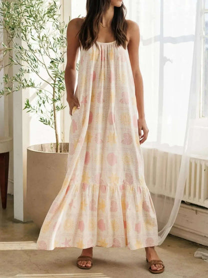 Printed Maxi Lounge Dress with Ruffled Hem WESTCLOSET