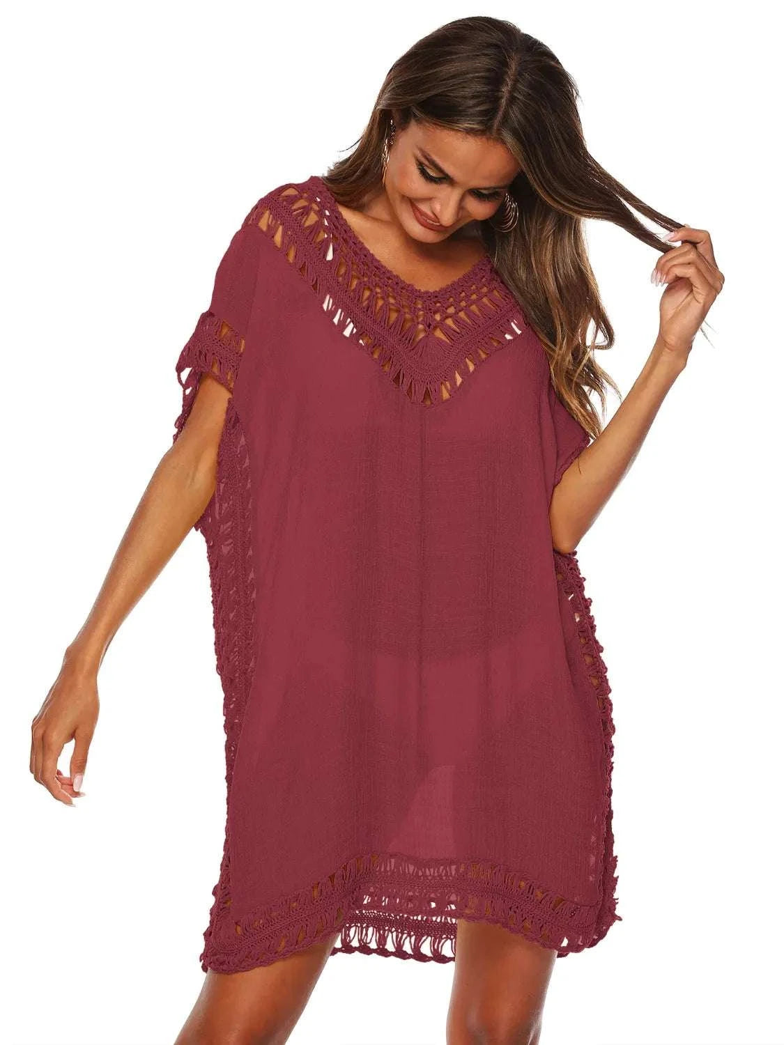 Bohemian Crochet Trim Beach Cover Up Dress WESTCLOSET