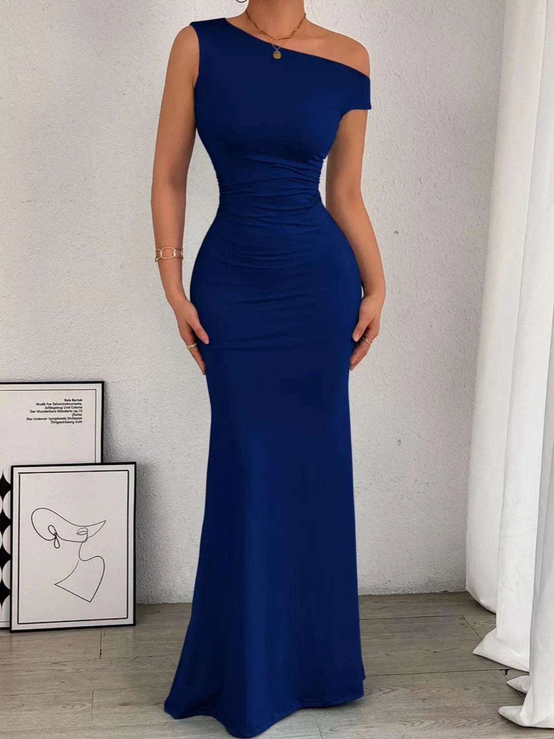 One-Shoulder Ruched Bodycon Maxi Dress WESTCLOSET