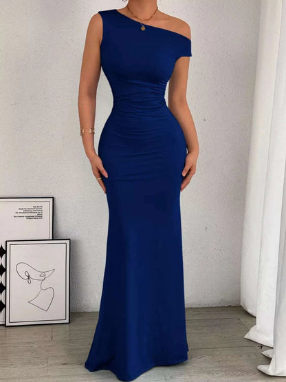 One-Shoulder Ruched Bodycon Maxi Dress WESTCLOSET
