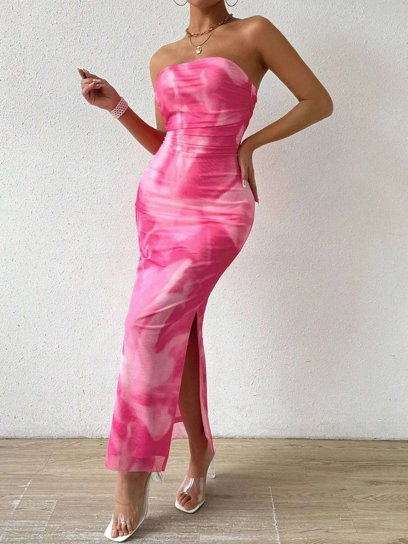 Printed Side Slit Tube Dress WESTCLOSET