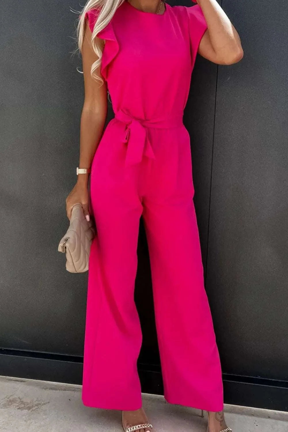 Round Neck Cap Sleeve Jumpsuit WESTCLOSET