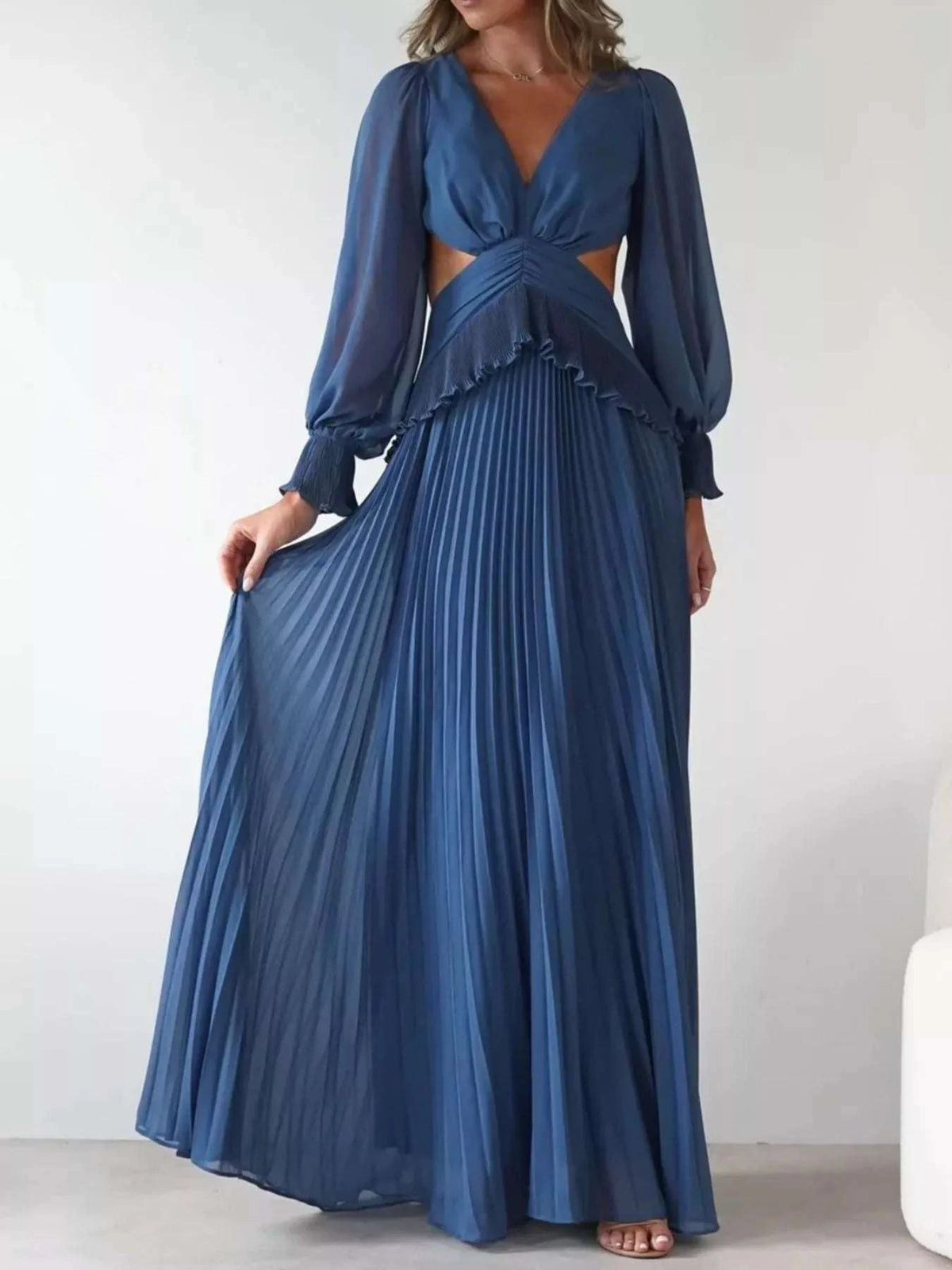 Backless Pleated Long Sleeve Maxi Dress WESTCLOSET