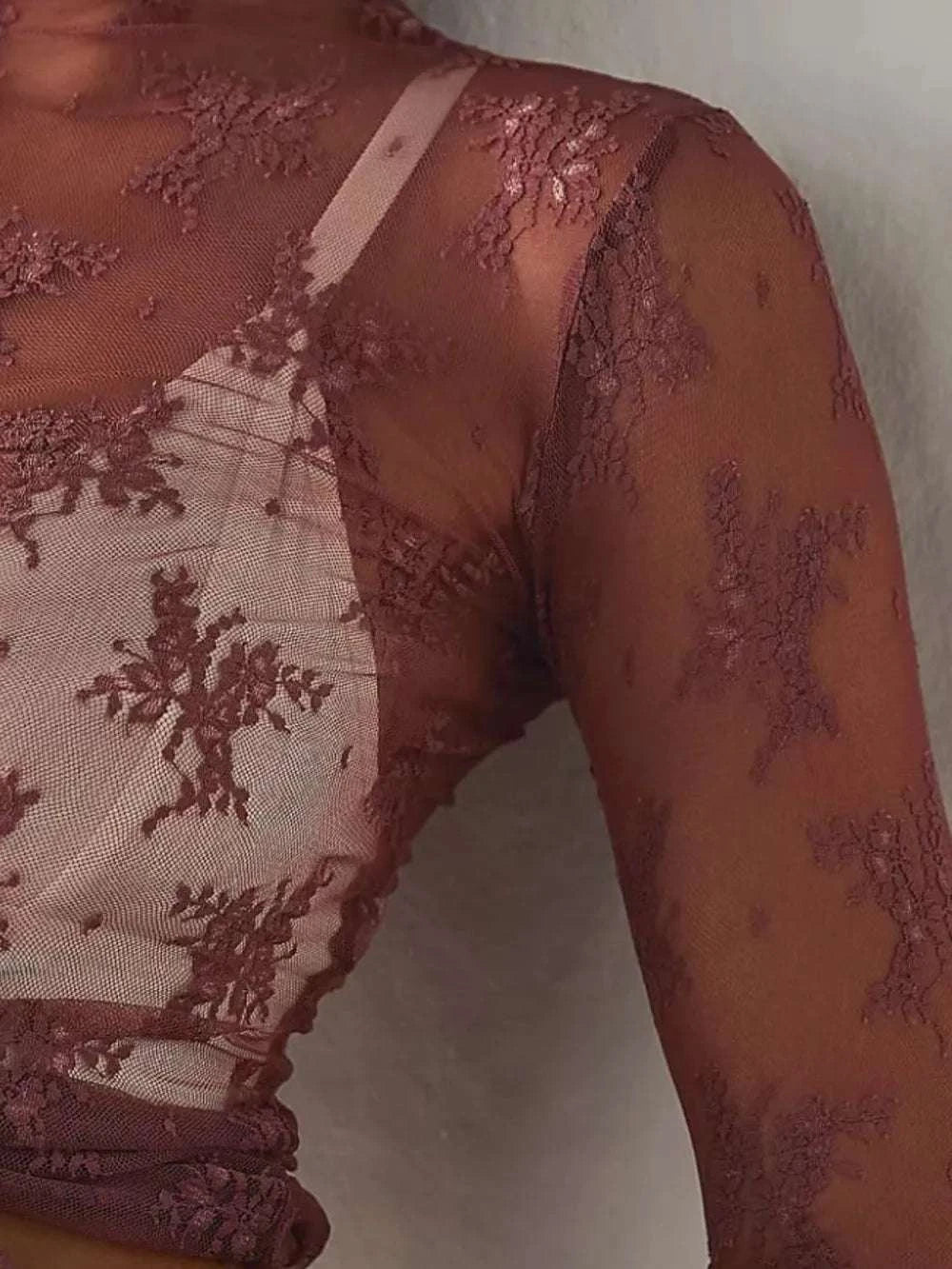 Lace Mock Neck Long Sleeve Blouse WESTCLOSET