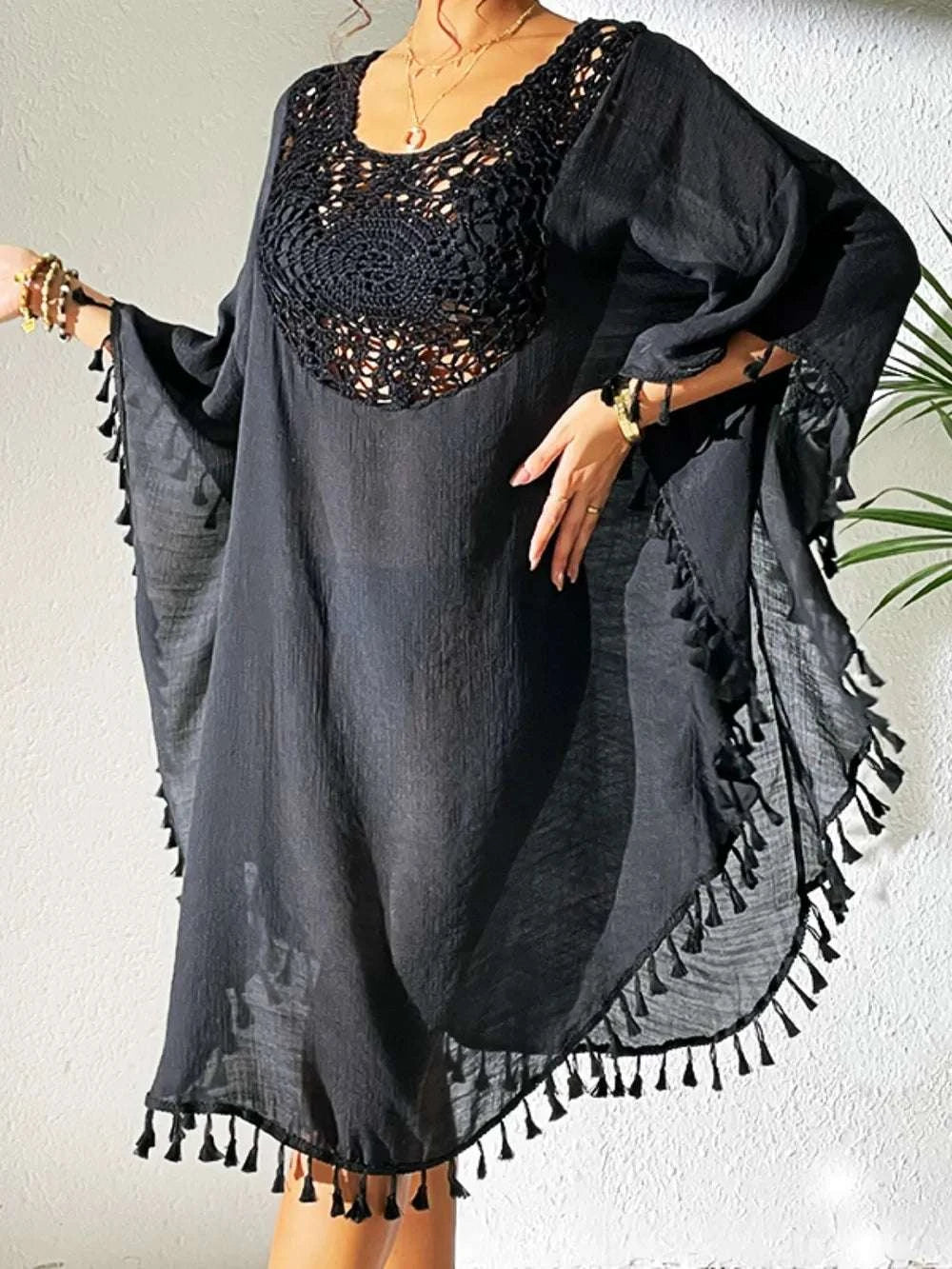 Tassel Cutout Scoop Neck Cover-Up Dress WESTCLOSET