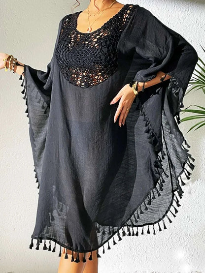 Tassel Cutout Scoop Neck Cover-Up Dress WESTCLOSET