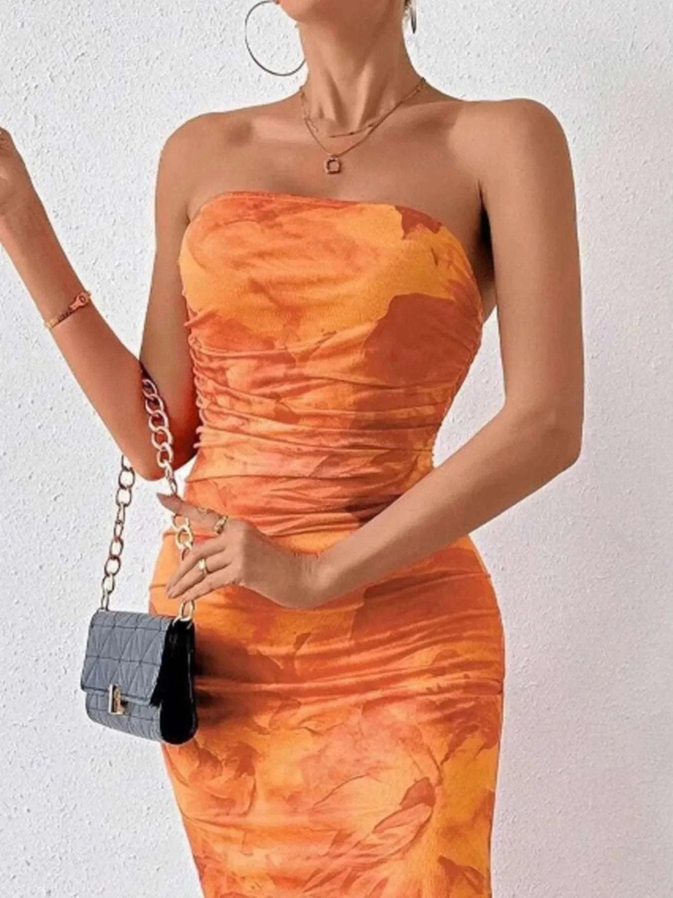 Printed Side Slit Tube Dress WESTCLOSET