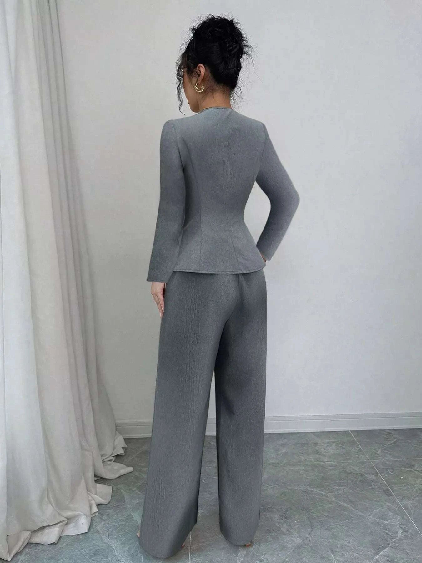 Decor Buckle Blazer & Wide Leg Pants Set WESTCLOSET