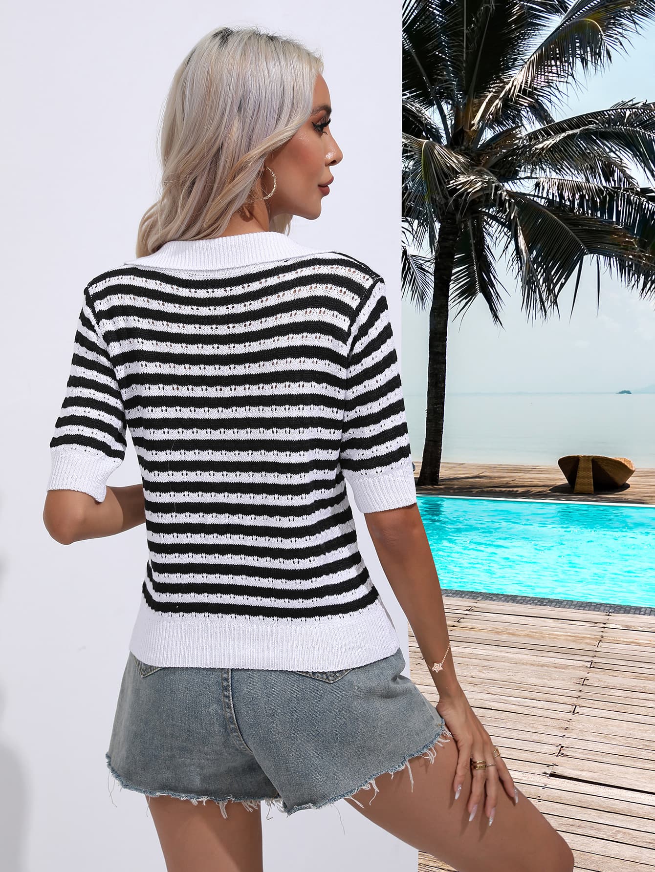 【ANGLAN】Stripe Collar Half Knit No.1275 F stripe collar half KNIT (4color) - HOLY IN CODE