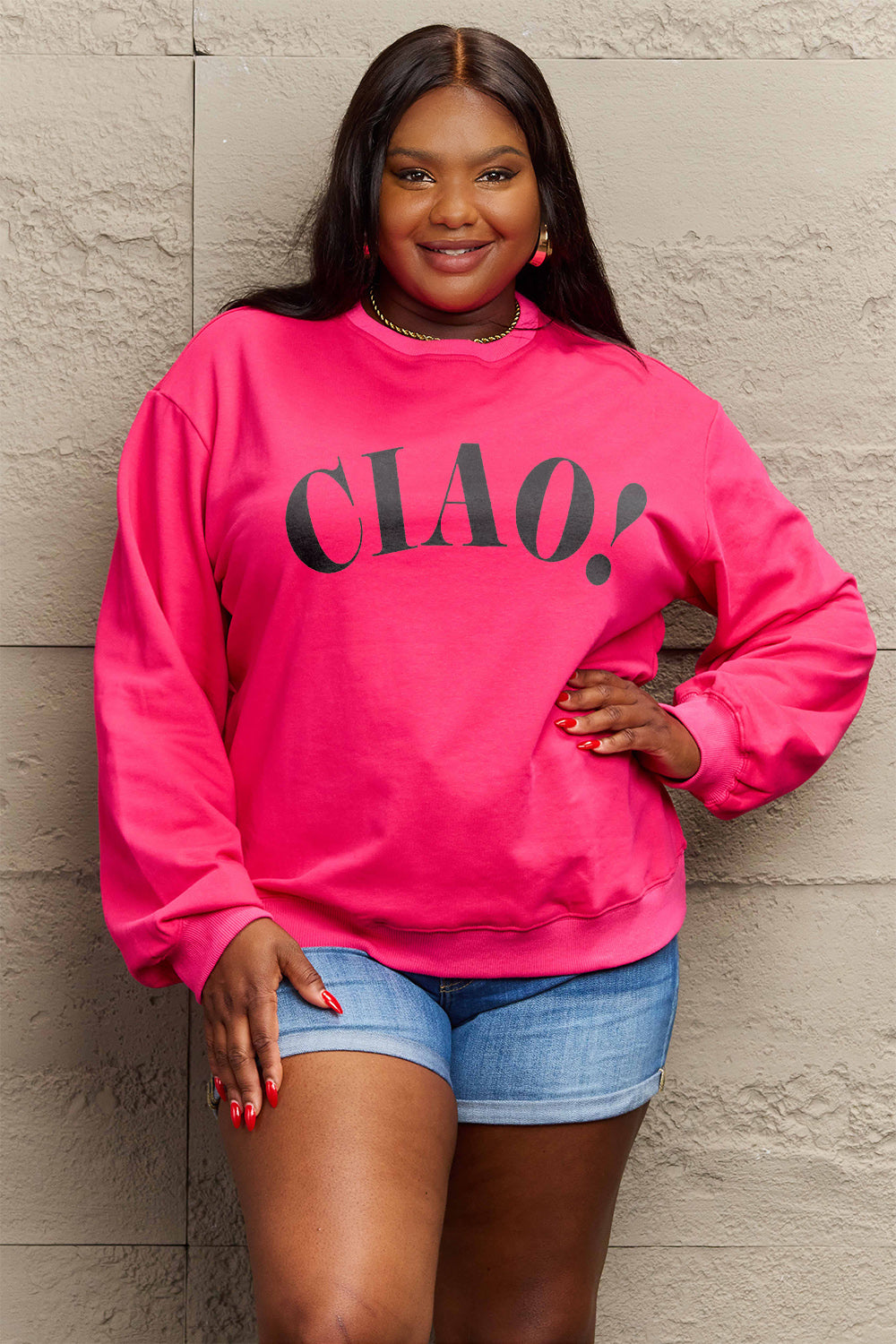 Simply Love Full Size CIAO√î¬∫√ÖRound Neck Sweatshirt