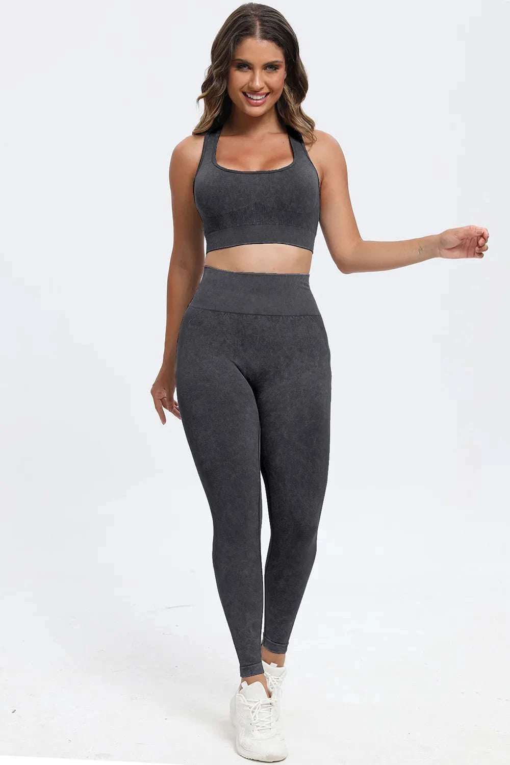 3 Piece Washed Square Neck Wide Strap Active Set WESTCLOSET