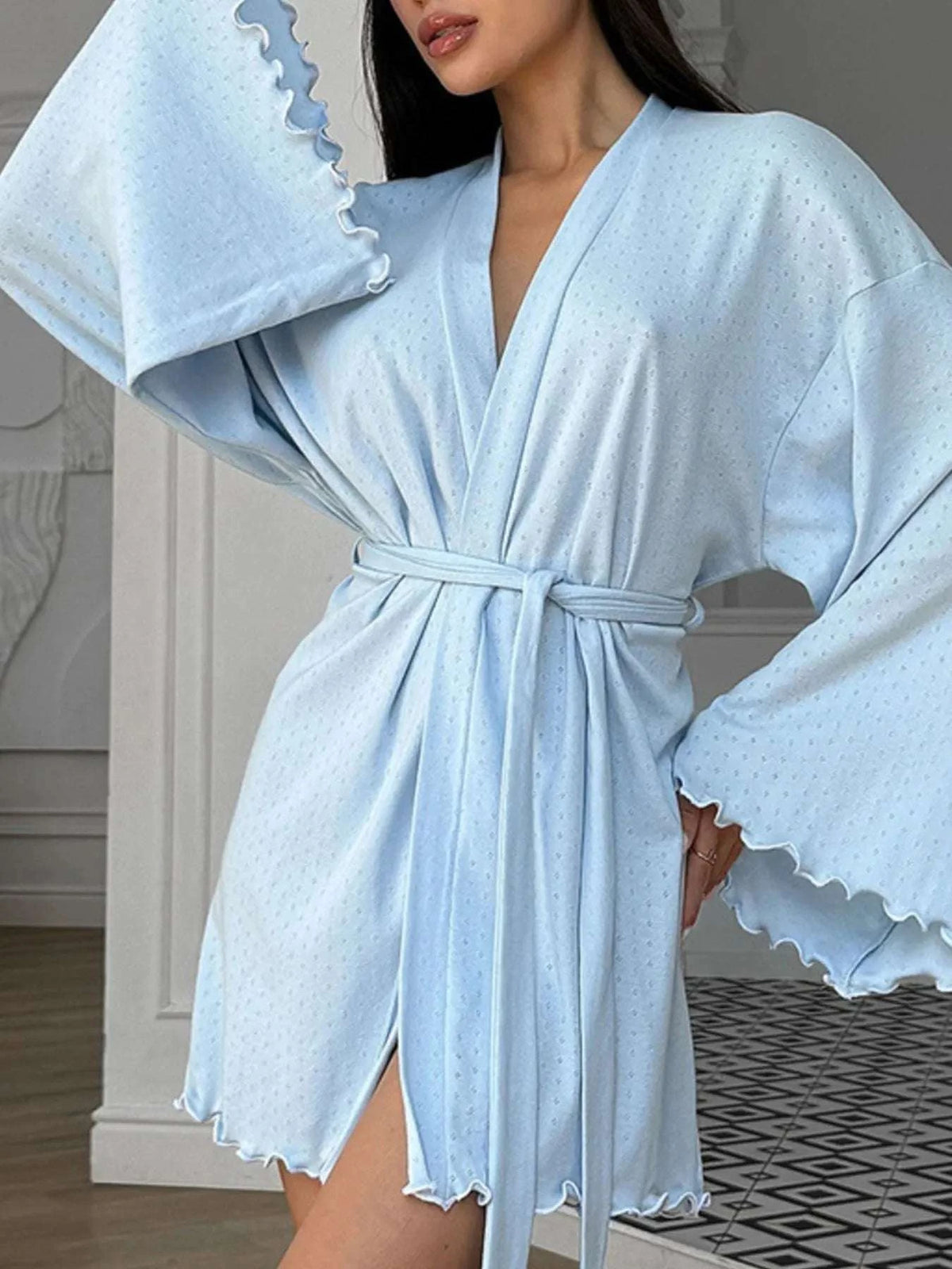Tie Waist Kimono Sleeve Lounge Nightgown WESTCLOSET