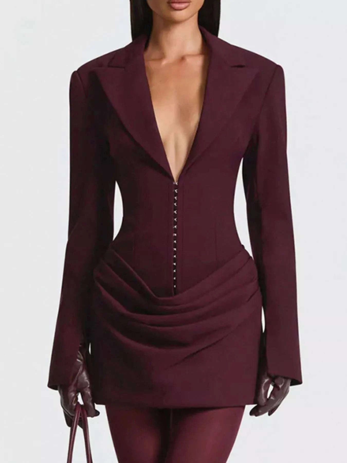 burgundy sequin long sleeve blazer dress Zapaka Women's Blazer with Sequins Sparkly Burgundy Bodycon Maxi Jacket, Burgundy / 3XL