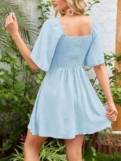 Smocked Back Knotted Flutter Sleeve Dress WESTCLOSET