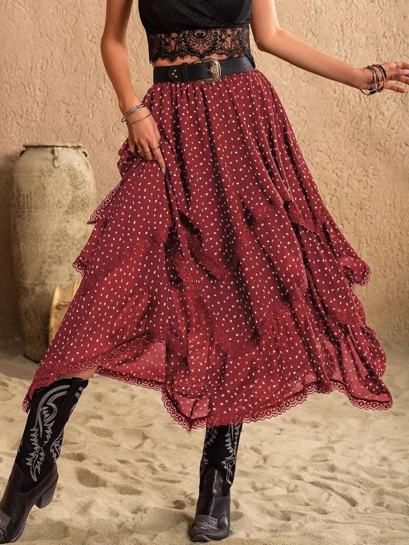 Lace Detail Layered Skirt WESTCLOSET