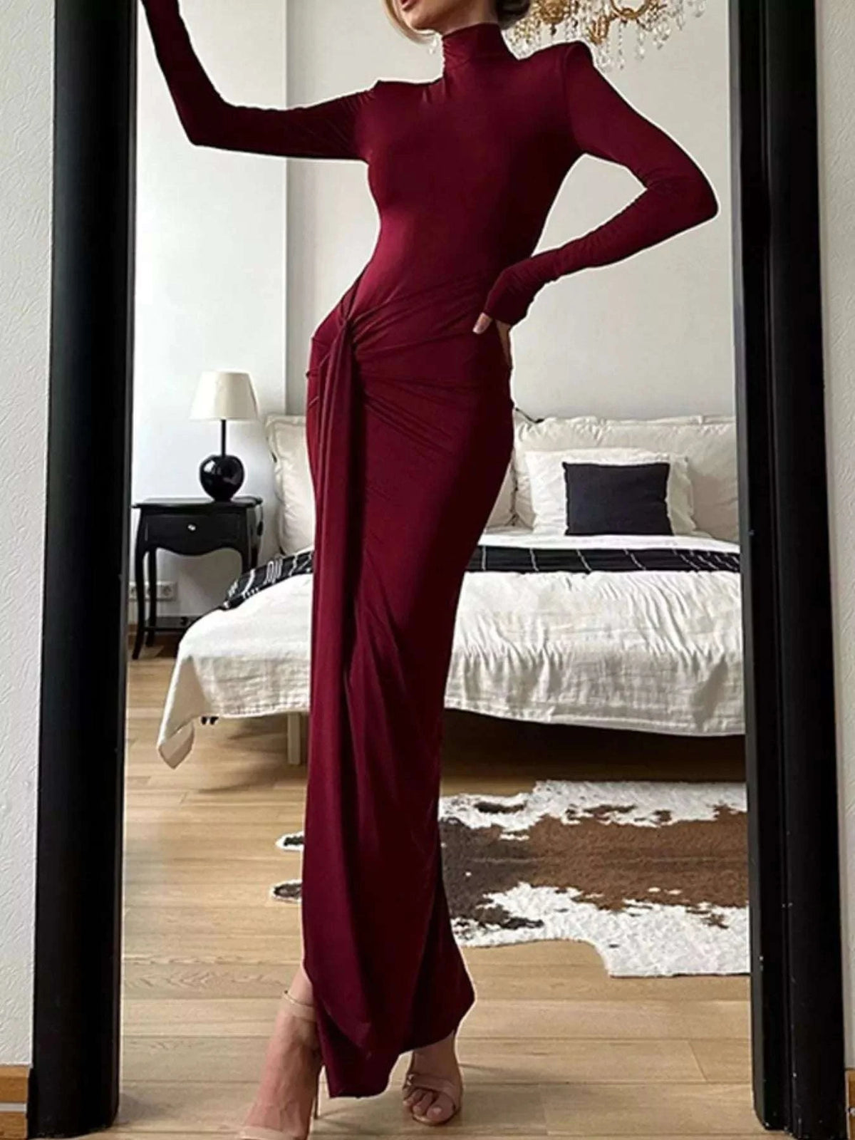 Turtleneck Long Sleeve Slit Maxi Dress WESTCLOSET
