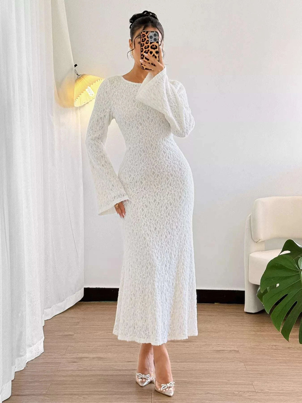 Lace Round Neck Flare Sleeve Dress WESTCLOSET