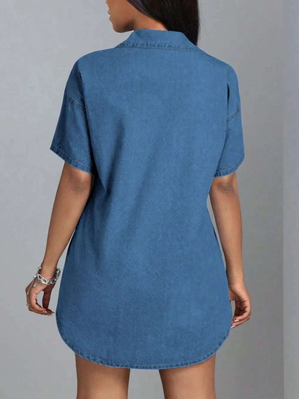Button Down Collared Neck Denim Dress WESTCLOSET
