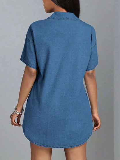 Button Down Collared Neck Denim Dress WESTCLOSET