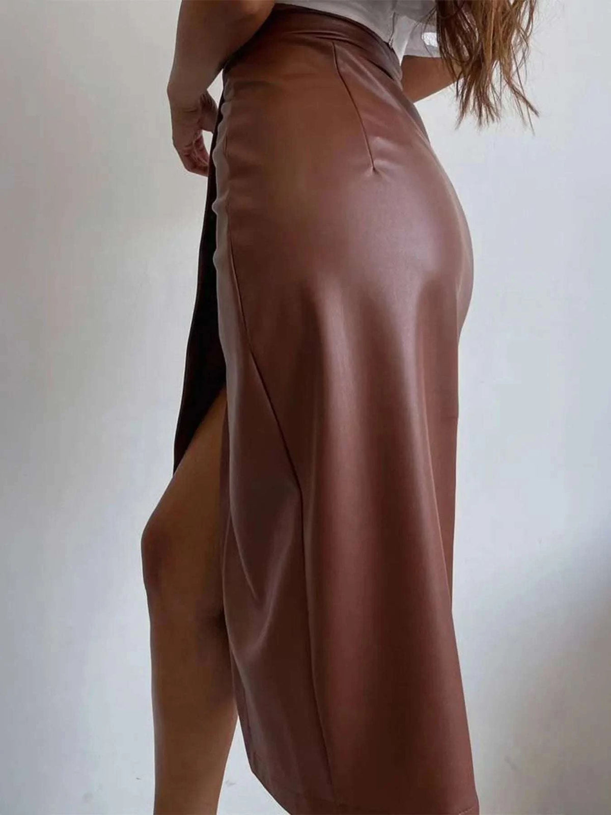 Slit Leather Midi Skirt WESTCLOSET