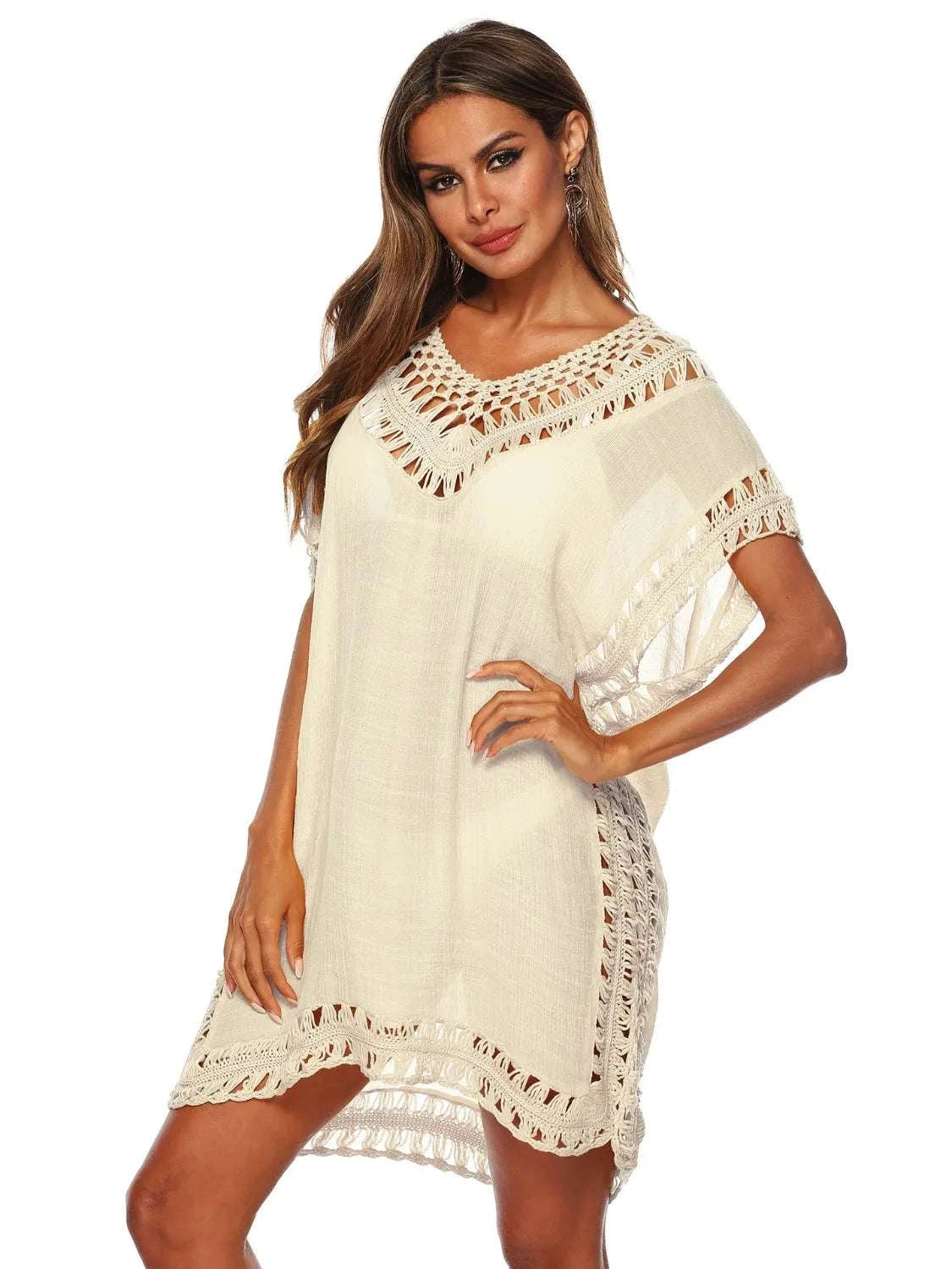 Bohemian Crochet Trim Beach Cover Up Dress WESTCLOSET