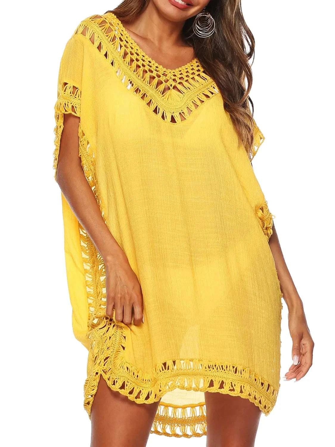 Bohemian Crochet Trim Beach Cover Up Dress WESTCLOSET