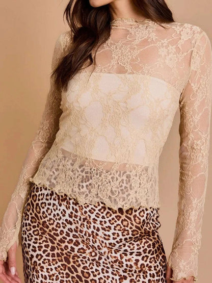 Lace Mock Neck Long Sleeve Top WESTCLOSET