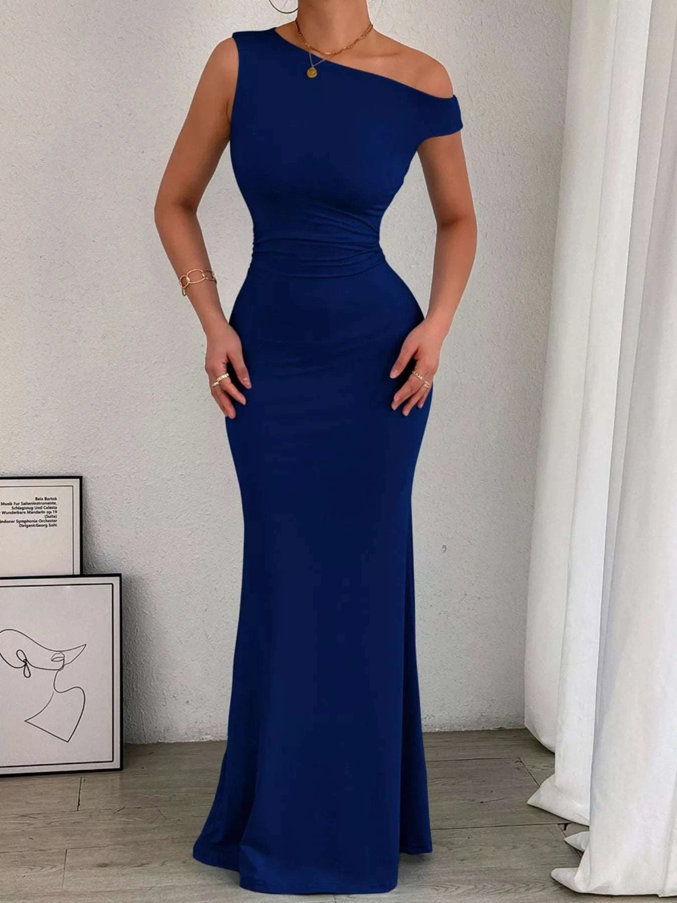 One-Shoulder Ruched Bodycon Maxi Dress WESTCLOSET