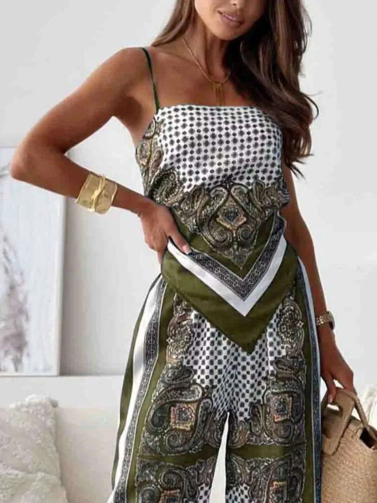 Tie Back Printed Cami and Pants Set WESTCLOSET