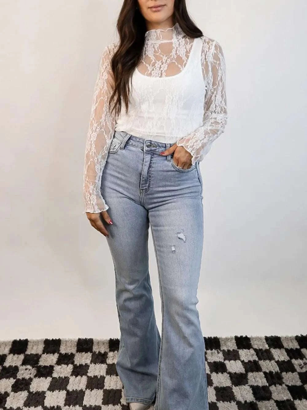 Lace Mock Neck Long Sleeve Top WESTCLOSET