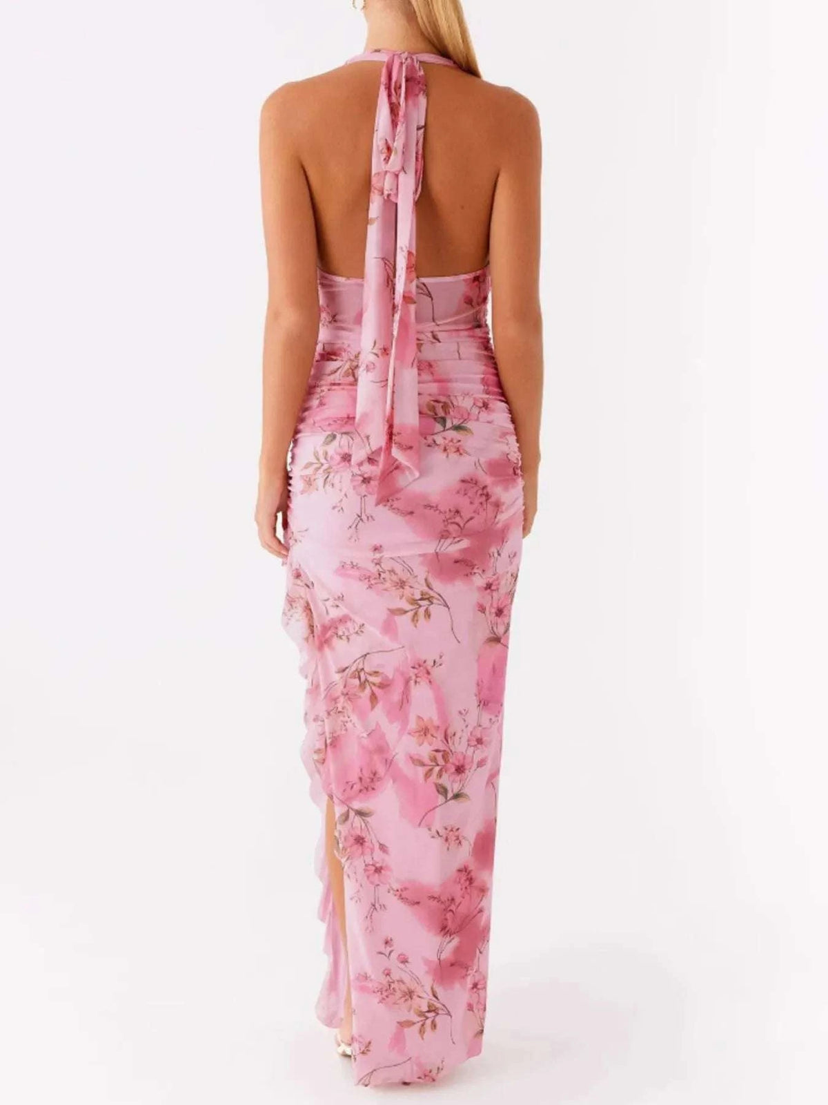 Ruffled Floral Print Halter Neck Cami Dress WESTCLOSET
