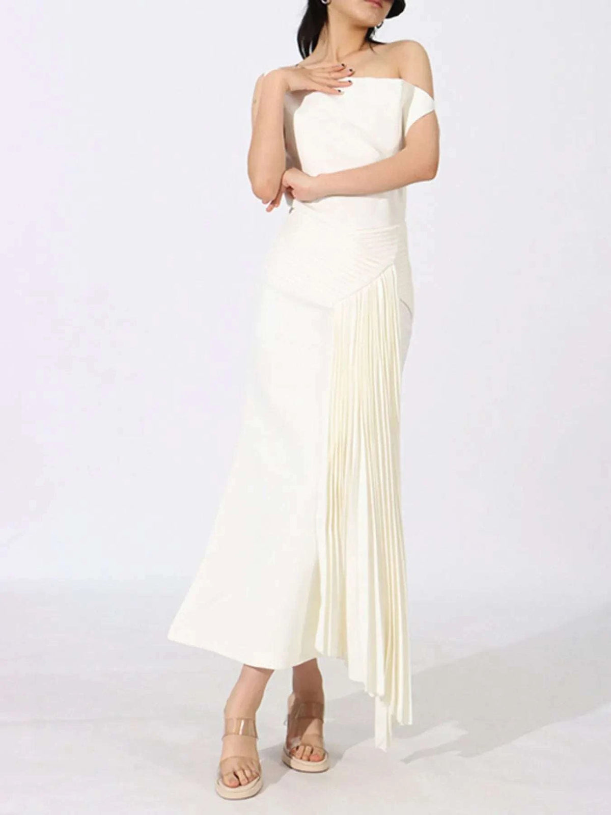 Single Shoulder Pleated Dress WESTCLOSET