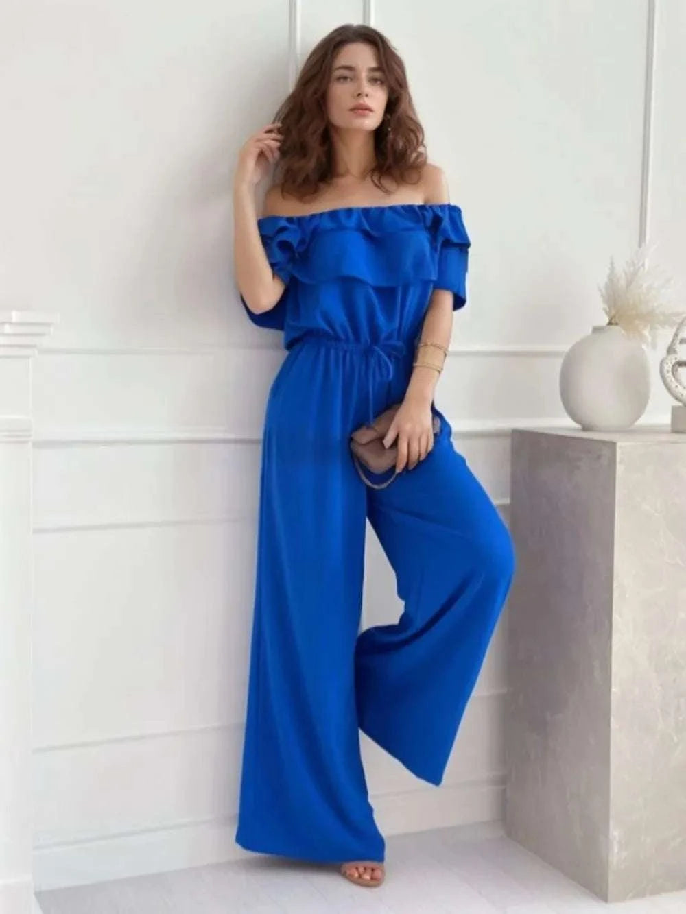 Ruffled Off-Shoulder Wide Leg Jumpsuit WESTCLOSET