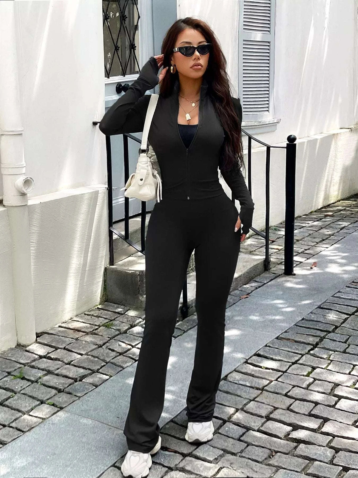 Zip Up Long Sleeve Outerwear and Pants Active Set WESTCLOSET