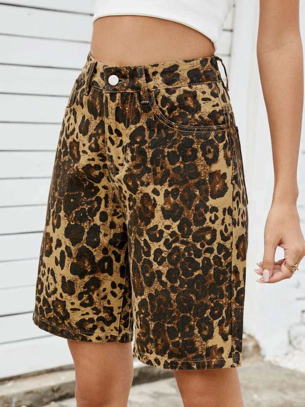 Leopard High Waist Denim Shorts WESTCLOSET