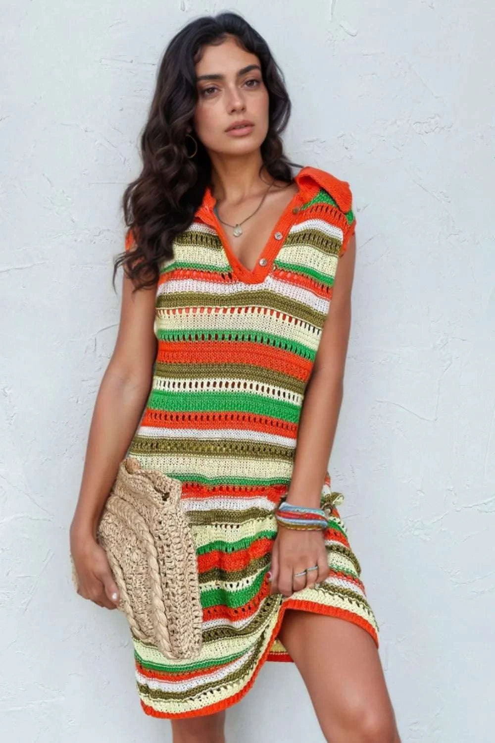 Openwork Stripe Sleeveless Sweater Dress WESTCLOSET
