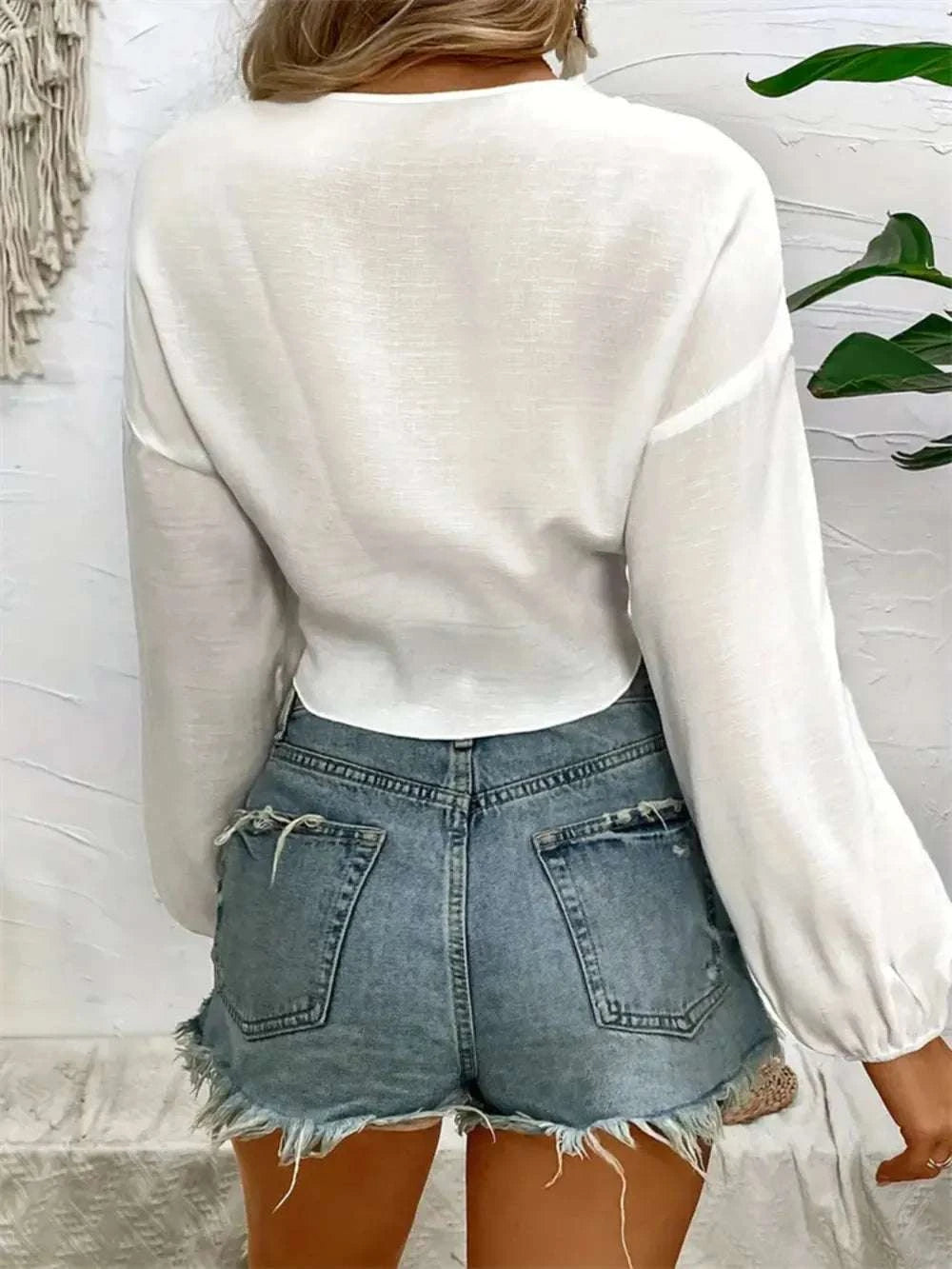 Tied V-Neck Cropped Cover-Up WESTCLOSET