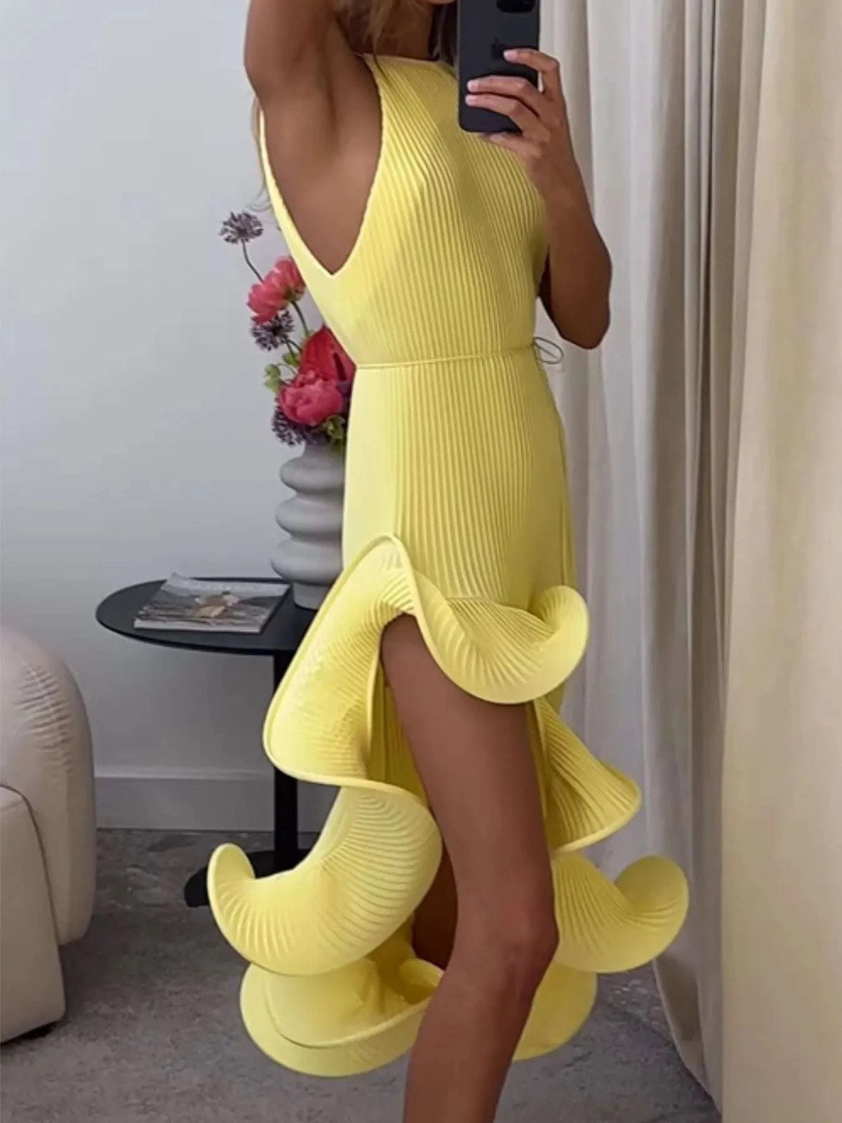 Ruffle Hem Ribbed Sleeveless Dress WESTCLOSET