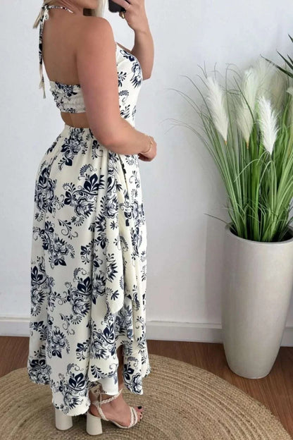 Smocked Printed Halter Neck Dress WESTCLOSET