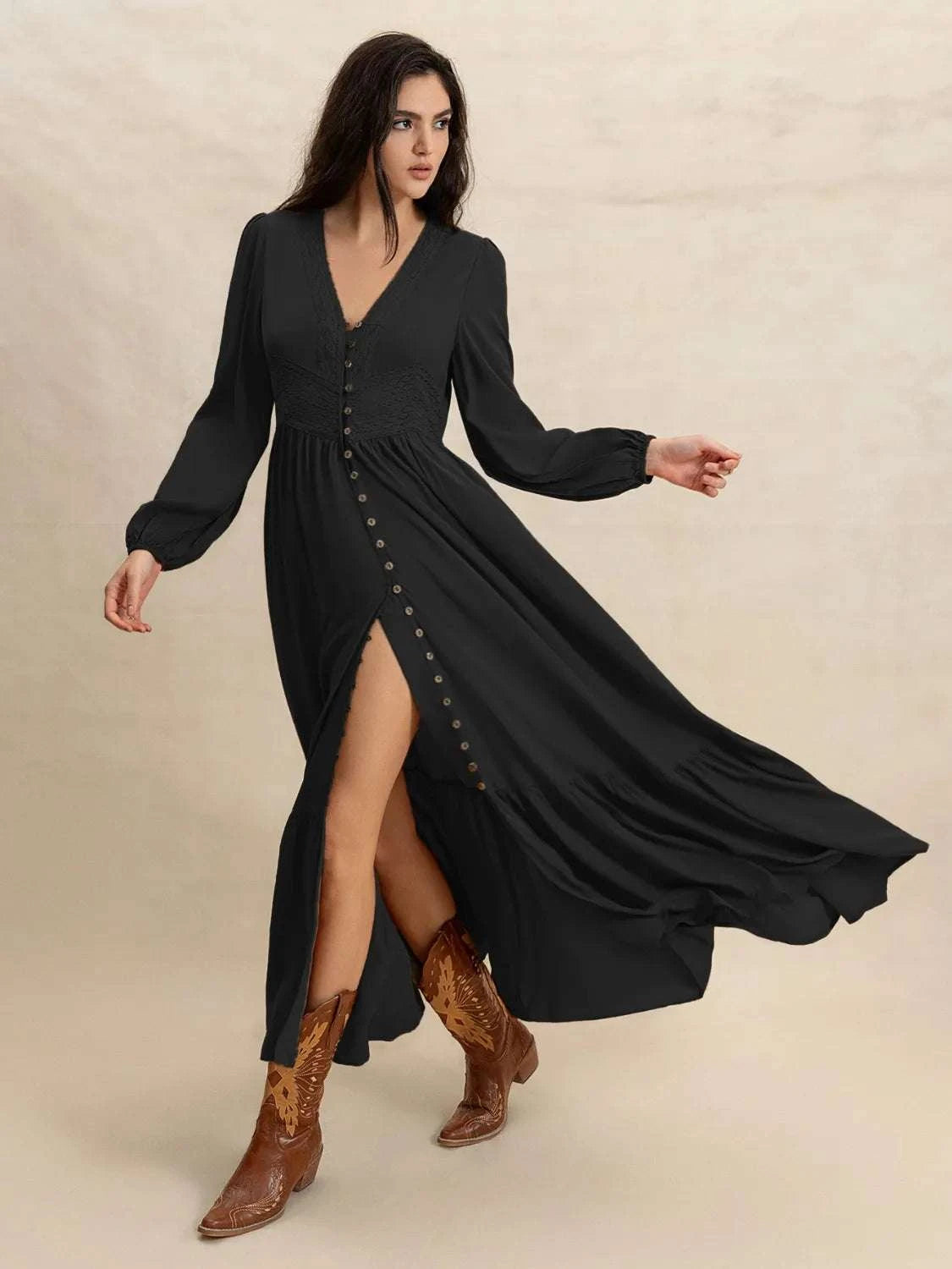 V-Neck Long Sleeve Dress WESTCLOSET