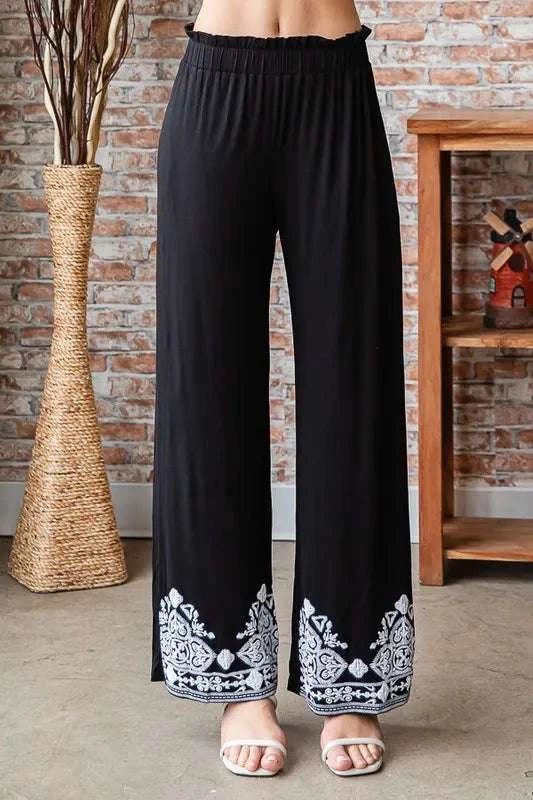 Heimish Full Size Solid Damask Casual Pants Plus Size WESTCLOSET