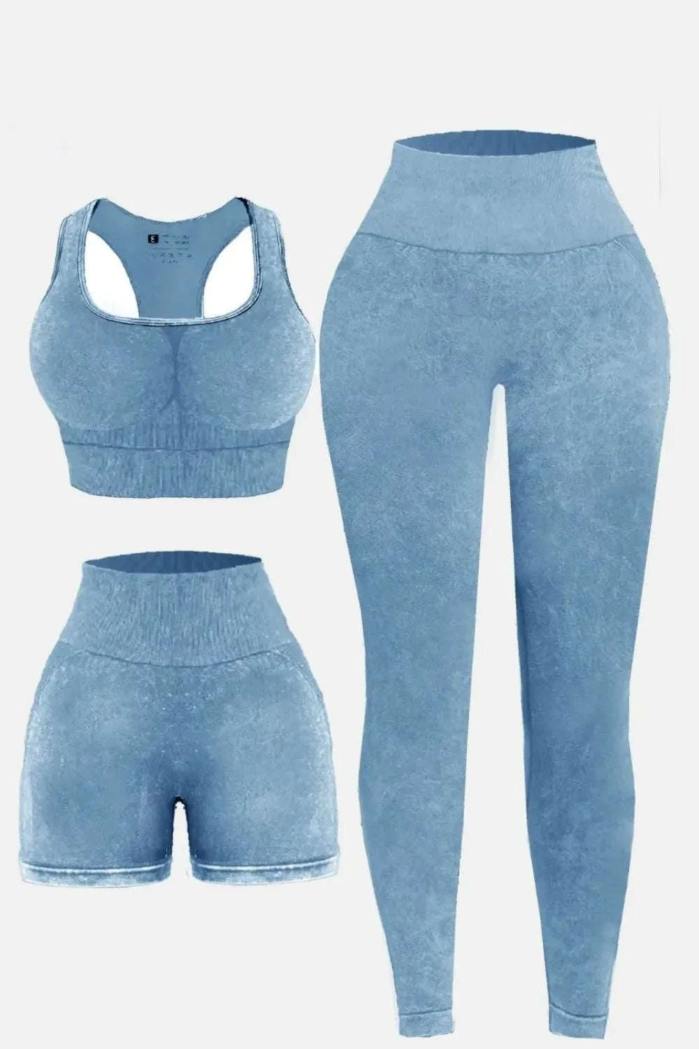 3 Piece Washed Square Neck Wide Strap Active Set WESTCLOSET